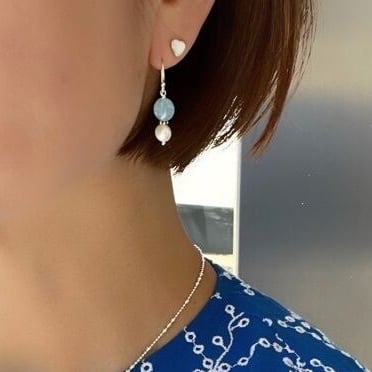 再入荷！！】Lagoon Original アクアマリン とパールの フックピアス