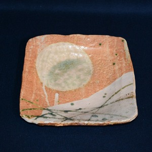 織部武蔵野四方皿　20ｃｍ　美濃焼　早蕨窯　佐藤和次