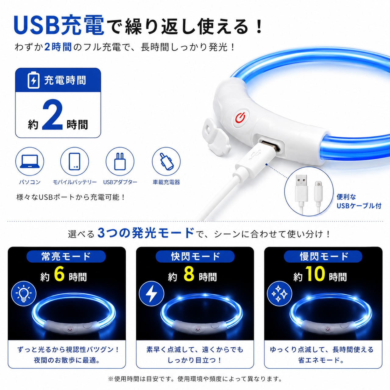 WQ94 . USB 充電式光ファイバー犬首輪 - （5 色） | COCOFID
