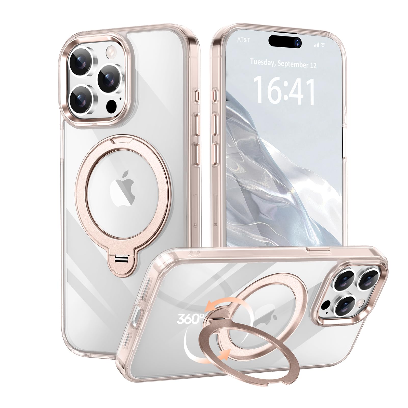 KMAMBNG 【透き通る上質感・多機能360°回転スタンド】 iPhone 15 Pro 用 ケース Magsafe対応