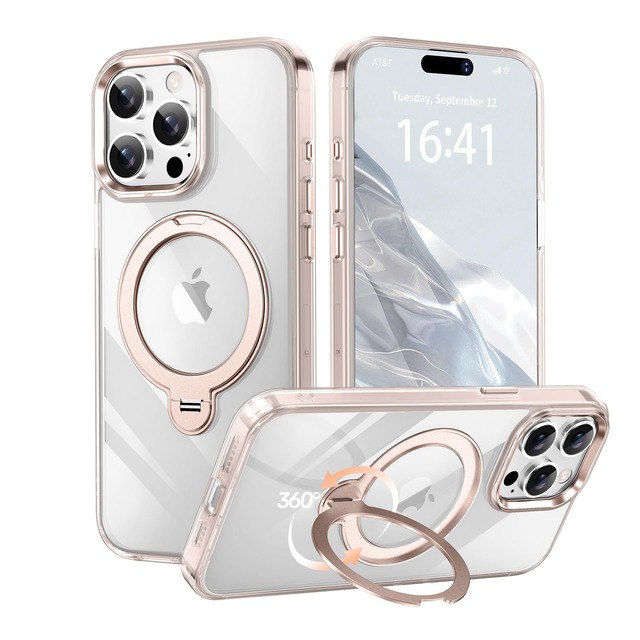 KMAMBNG 【透き通る上質感・多機能360°回転スタンド】 iPhone 15 Pro 用 ケース Magsafe対応