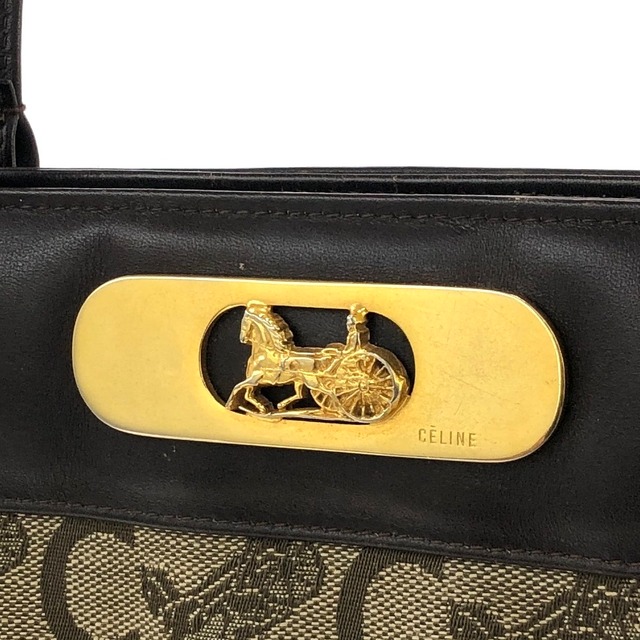 CELINE セリーヌ 馬車 ホースキャリッジ ジャガード×レザー トートバッグ ブラウン vintage ヴィンテージ オールドセリーヌ ghbv7g