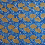 ブロックプリント生地【50cm単位】インド綿 花柄 ブルー×黄色 #52516-BL1