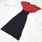 ハワイアンダンス 衣装 MakaMaka マカマカ ワンピース フラダンス ブラック系 レッド系 スリット ツーカラー 華やか 鮮やか 大人っぽい きれい 上品 シンプル 黒 赤 ハワイアン アロハ ハワイアンプリント フラ ダンス レッスン 練習 体型カバー