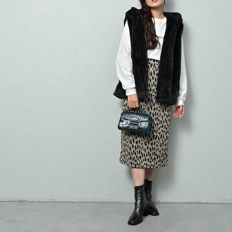 2点SET】ラビット風エコファーフードベスト×キルティング中綿コートSET