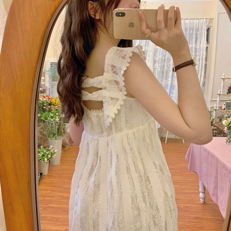 ホワイトドレス サマーホルターレーススカート 薄手 大人ガーリー スウィート キュート カジュアル 夏物 萌量不足89280100992