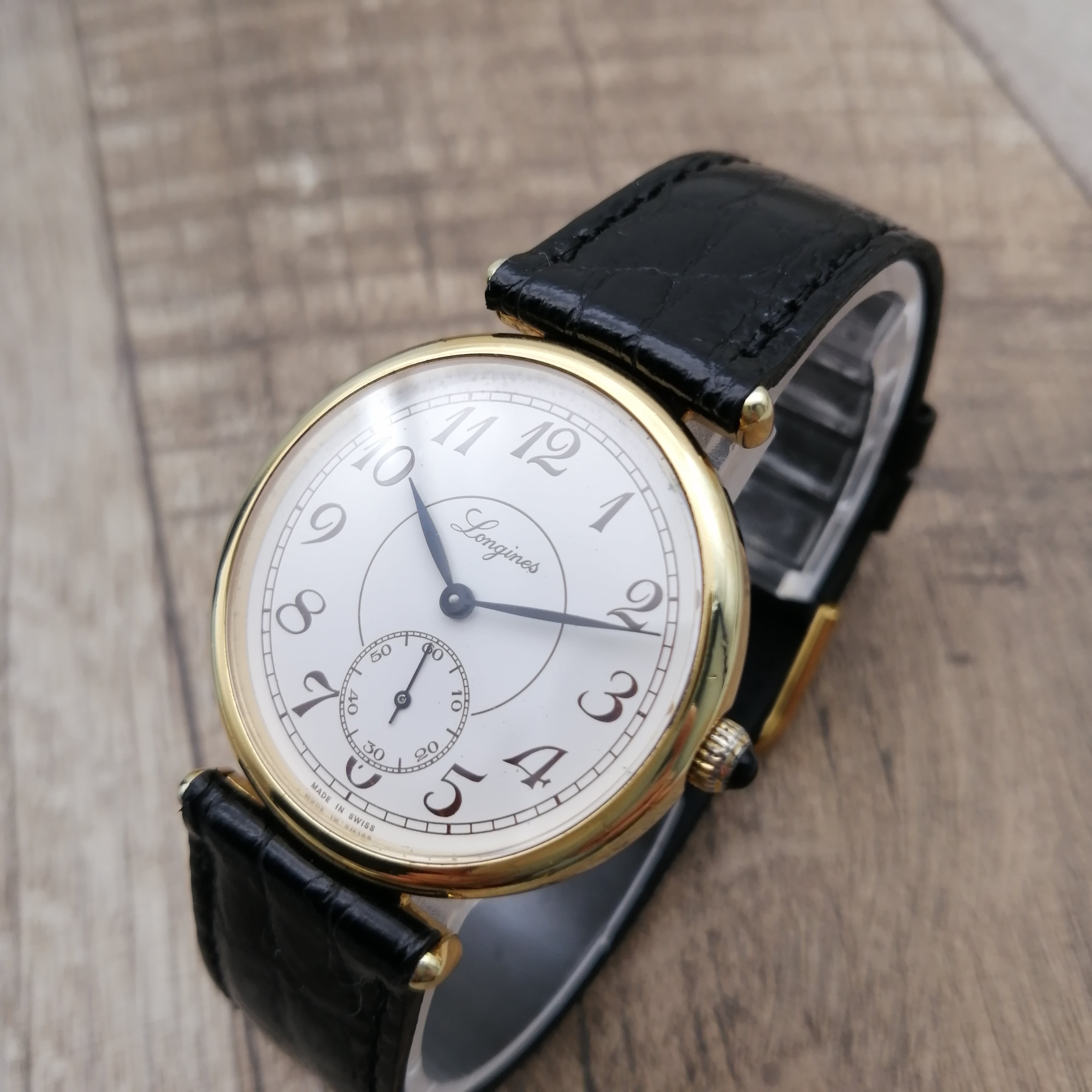 ロンジン　90年代　クォーツ　黒革バンド　美品　LONGINES　男性用