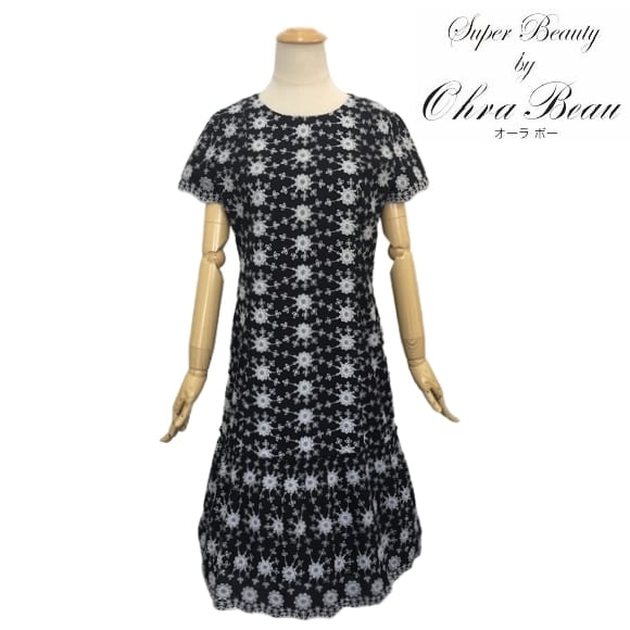 スーパービューティー ワンピース 花刺しゅう レース使い コットン