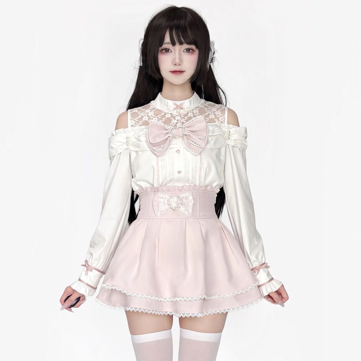オープンショルダーピンク量産型セットアップ：トップス | Maiden's Rêve