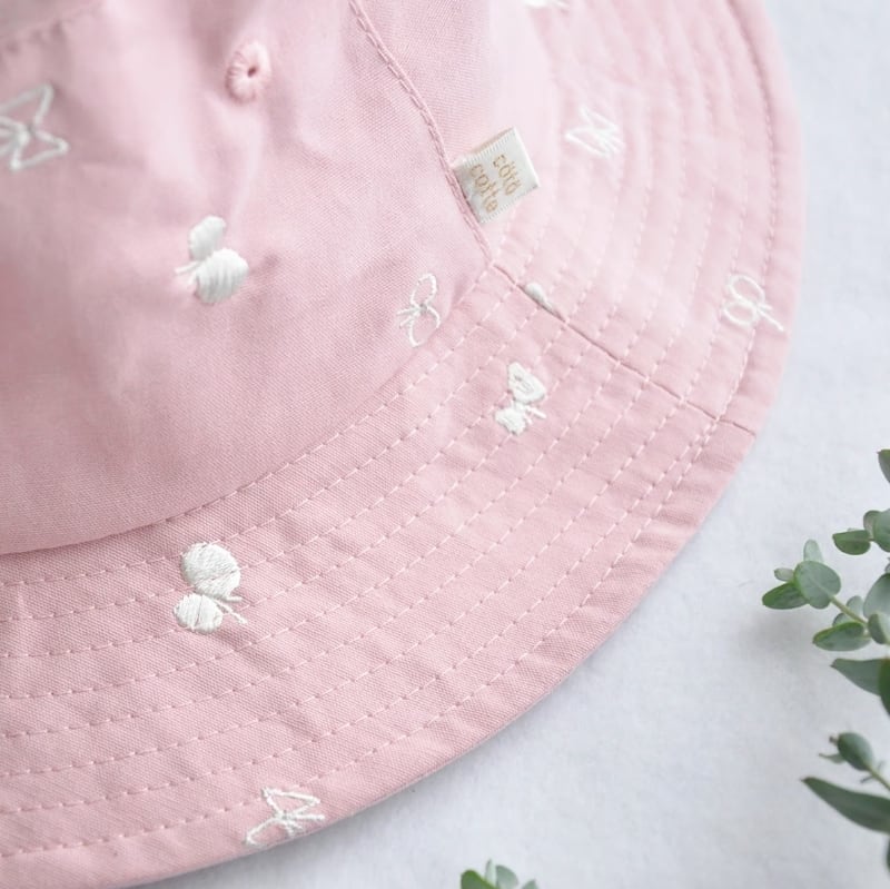 coto cotte コトコト | 刺繍入り日除けハット ベビー帽子 ピンク