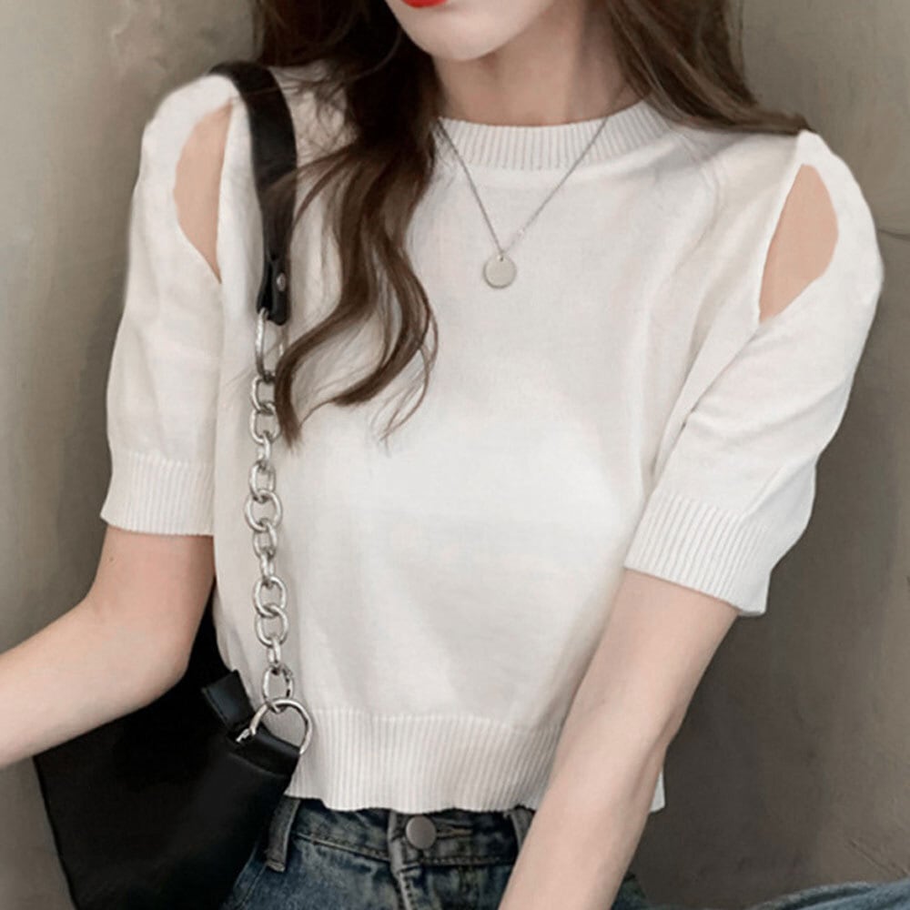 肩出し へそ出し ニット トップス レディース 韓国 春夏 かわいい 大人 きれいめ クロップド丈 おしゃれ カジュアル 大人可愛い 大人女子