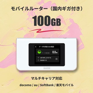 国内ギガ（100GB）+ モバイルルーター（HUNDRED Wi-Fi チャージ Type 本体）/ リユース品