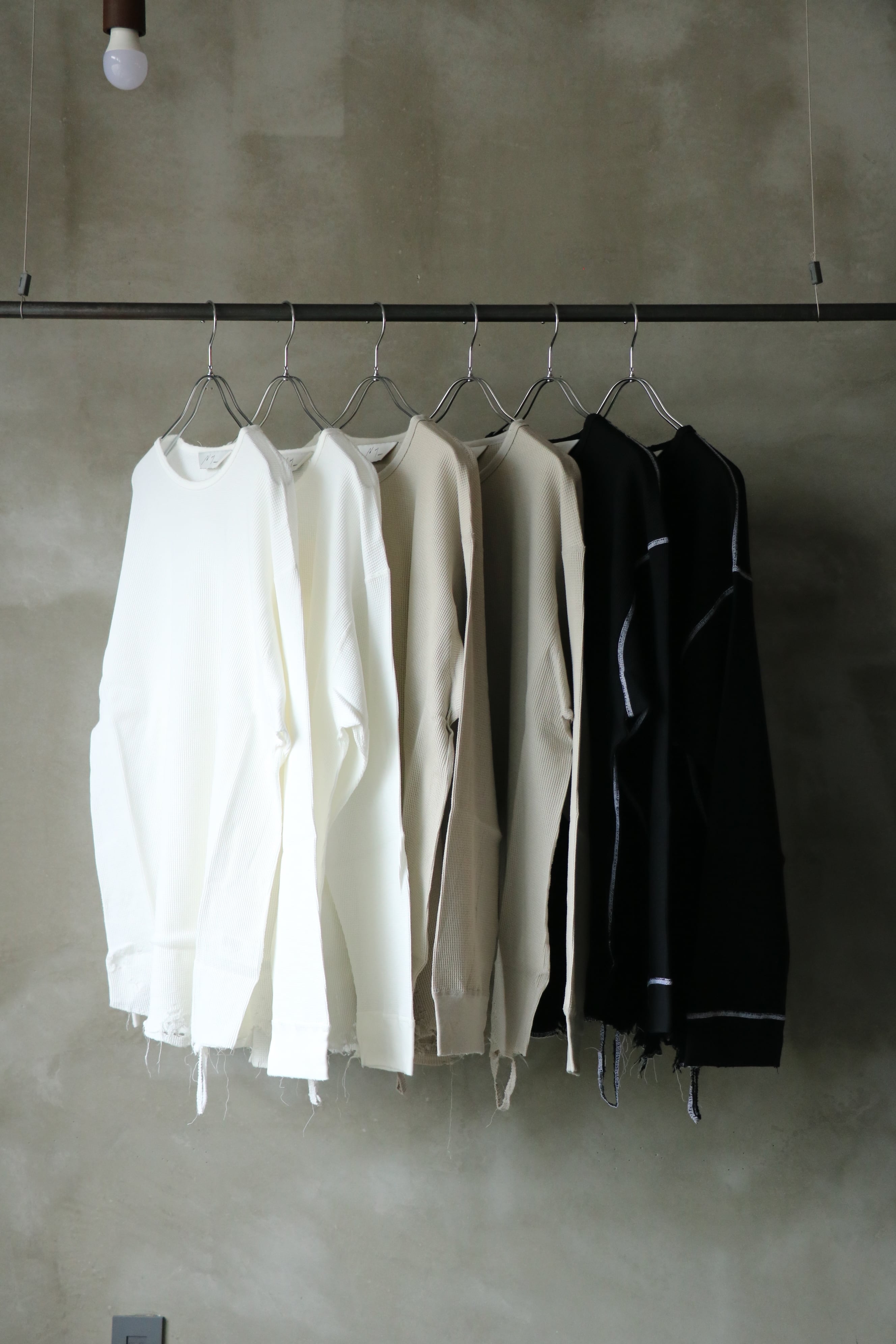 Ancellm - DAMAGE WAFFLE CREW LS T-SHIRT- / ANC-CT134 / アンセルム ダメージワッフル Tシャツ