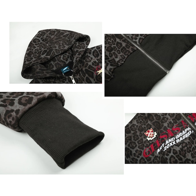 leopard graphic zip hoodie　レオパードグラフィックジップパーカー　J2116