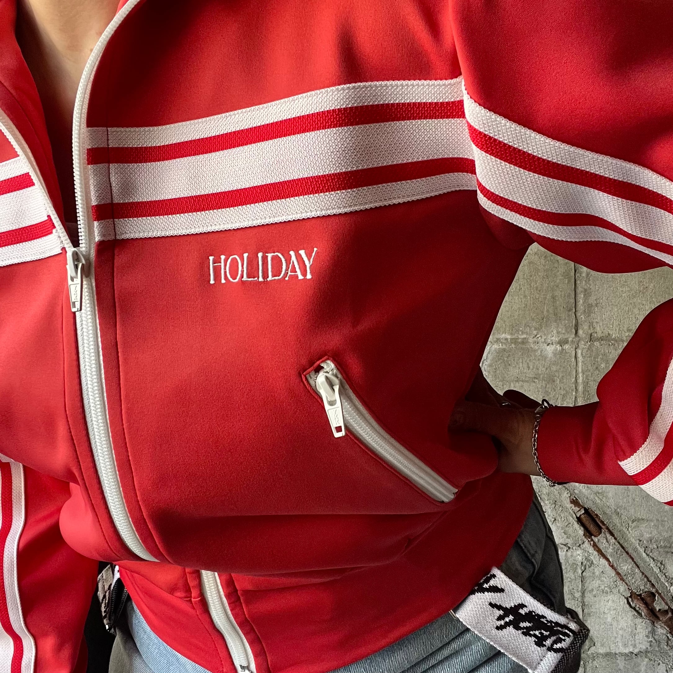 HOLIDAY】 puff sleeve track jacket (red） | olaf