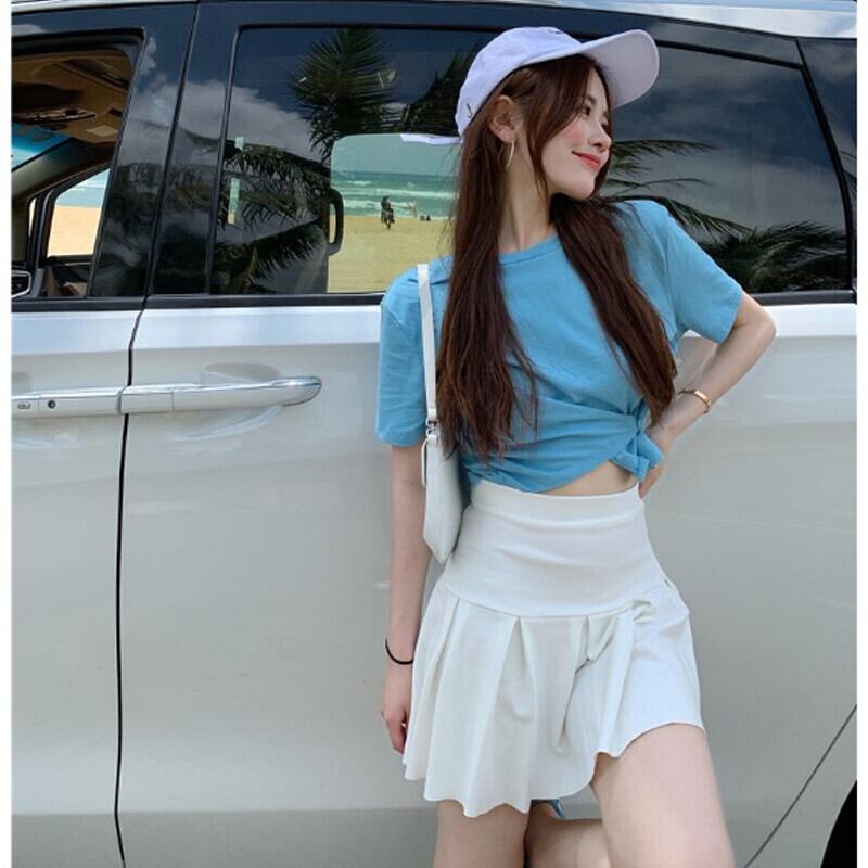 ウェストショート薄手ホワイトトップス サマー 夏物 Tシャツ ガールズファッション57528237309