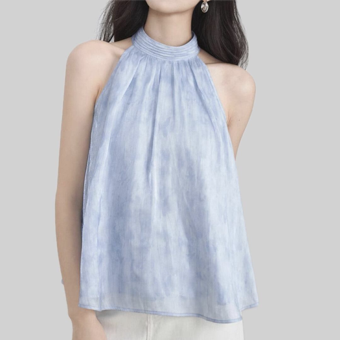 Sky Blue halter neck butterfly motif tops 00154