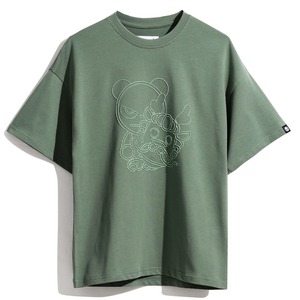 SALE 【HIPANDA ハイパンダ】男女兼用 ビッグシルエット 十二支 辰年 刺繍 Tシャツ UNISEX BIG SILHOUETTE DRAGON YEAR EMBROIDERY SHORT SLEEVED T-SHIRT / GREEN