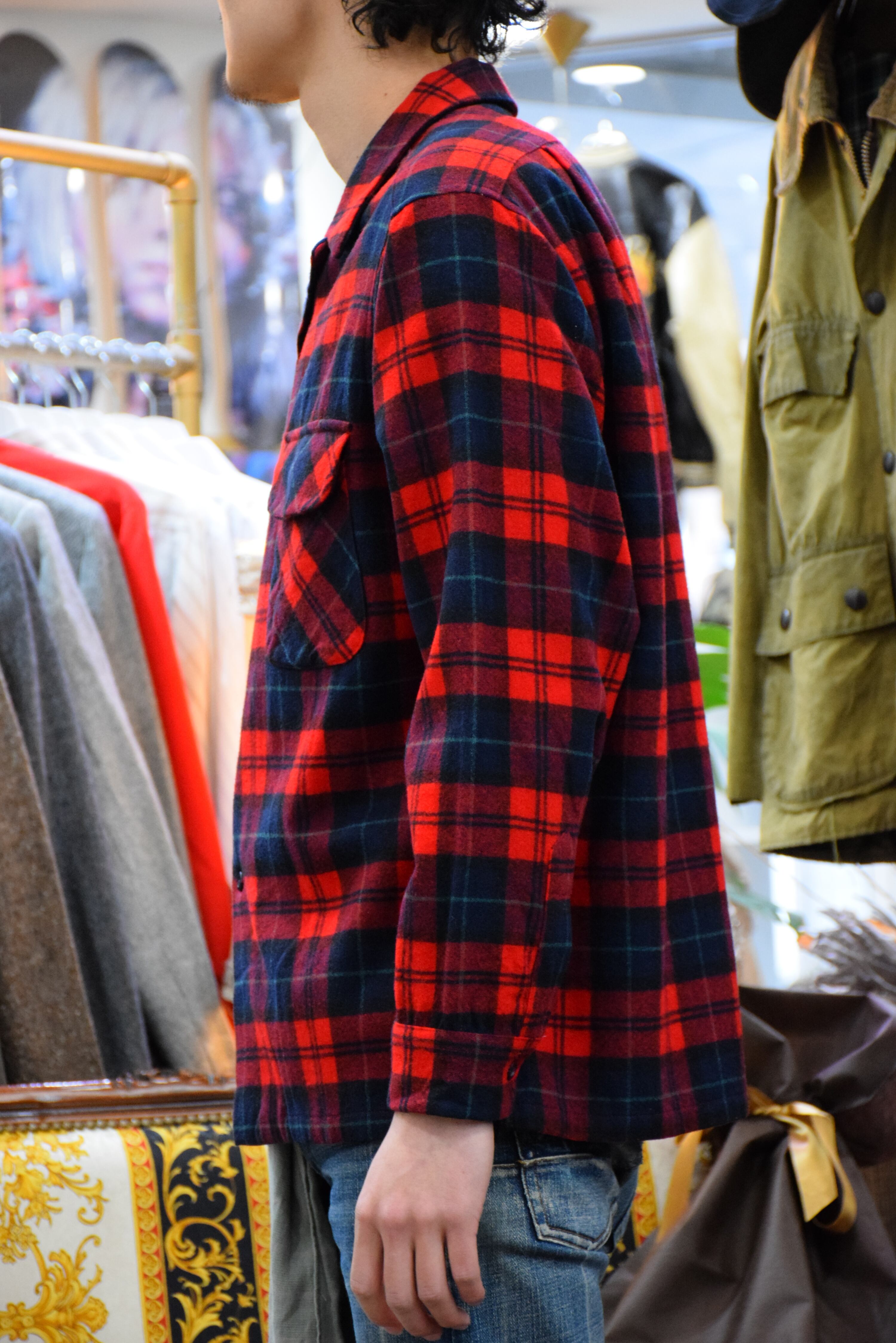 70's USA製 PENDLETON ボードシャツ チェック柄 メンズ L レッド ペン