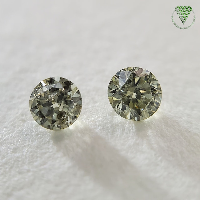 0.080 ct Fancy Light Greenish Yellow I1 CGL 0.093 ct Fancy Light Greenish Yellow I1 CGL 天然 イエロー ダイヤモンド ラウンド 2 ピース セット