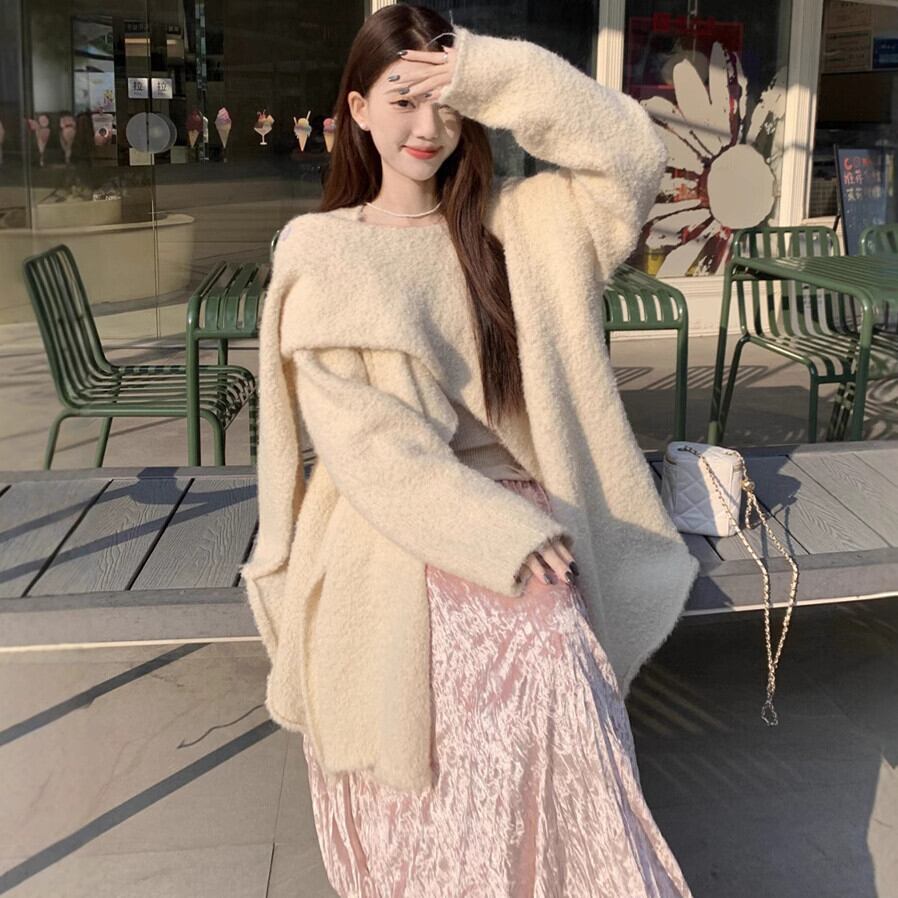 【set】不規則 イレギュラーニットカーデ×スカートセット M27704