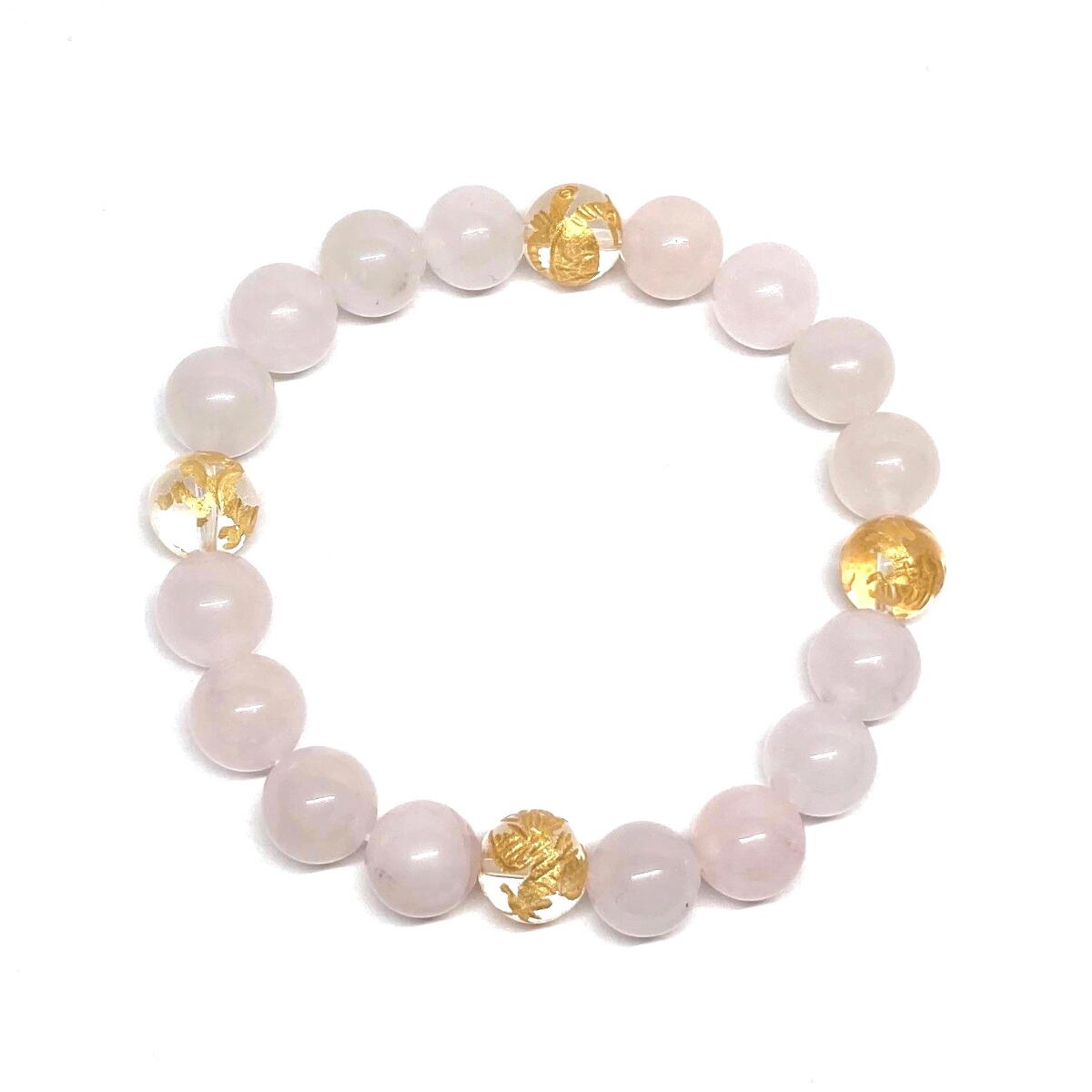 天然石ローズクォーツピンク彫四神【青龍】 ホワイトオニキス水晶1