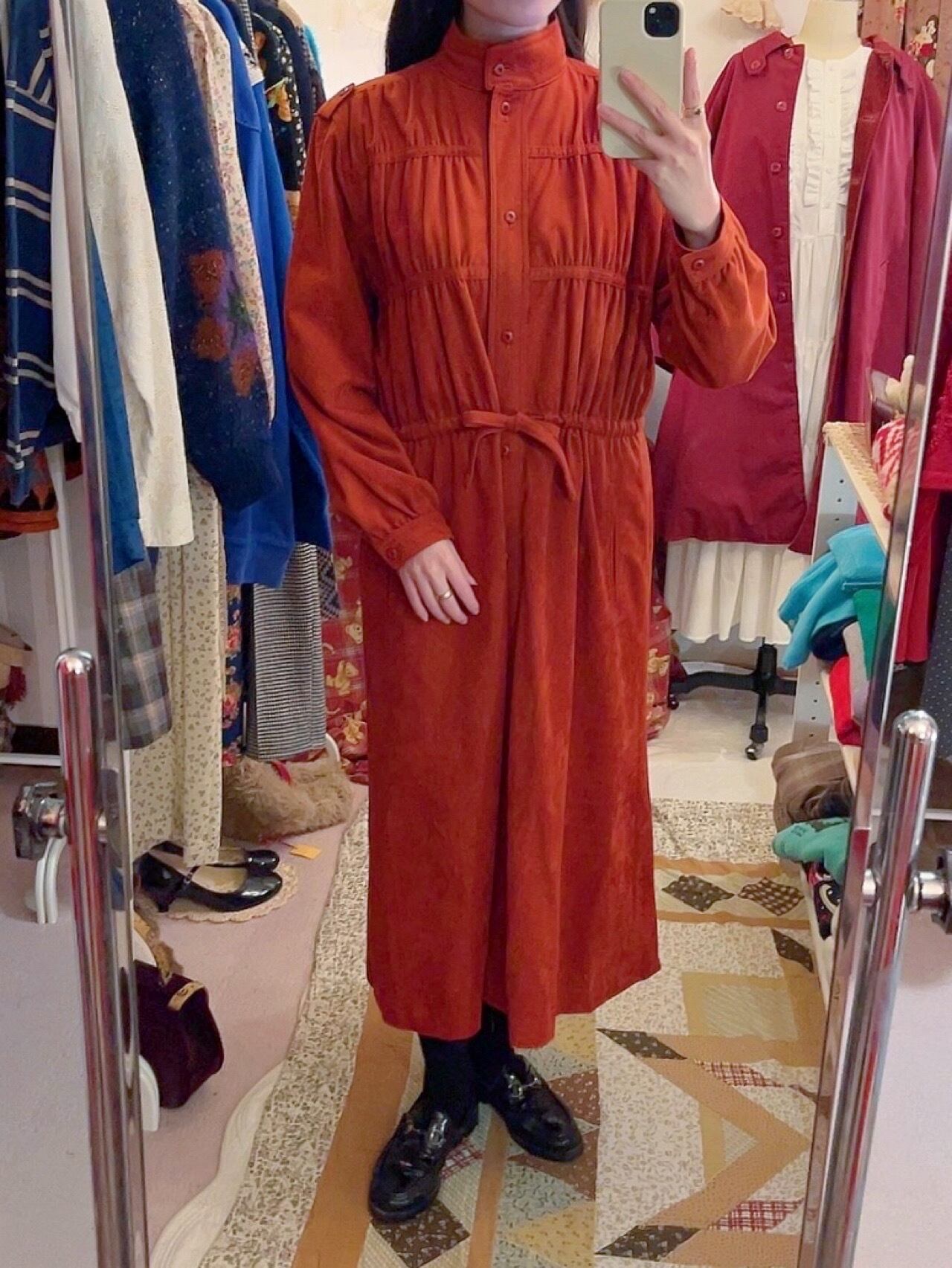 dark orange gather ribbon one-piece