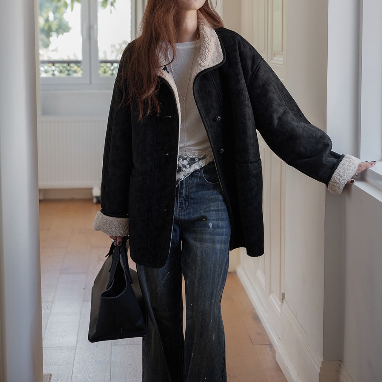 Faux Suede Shearling Jacket T3821