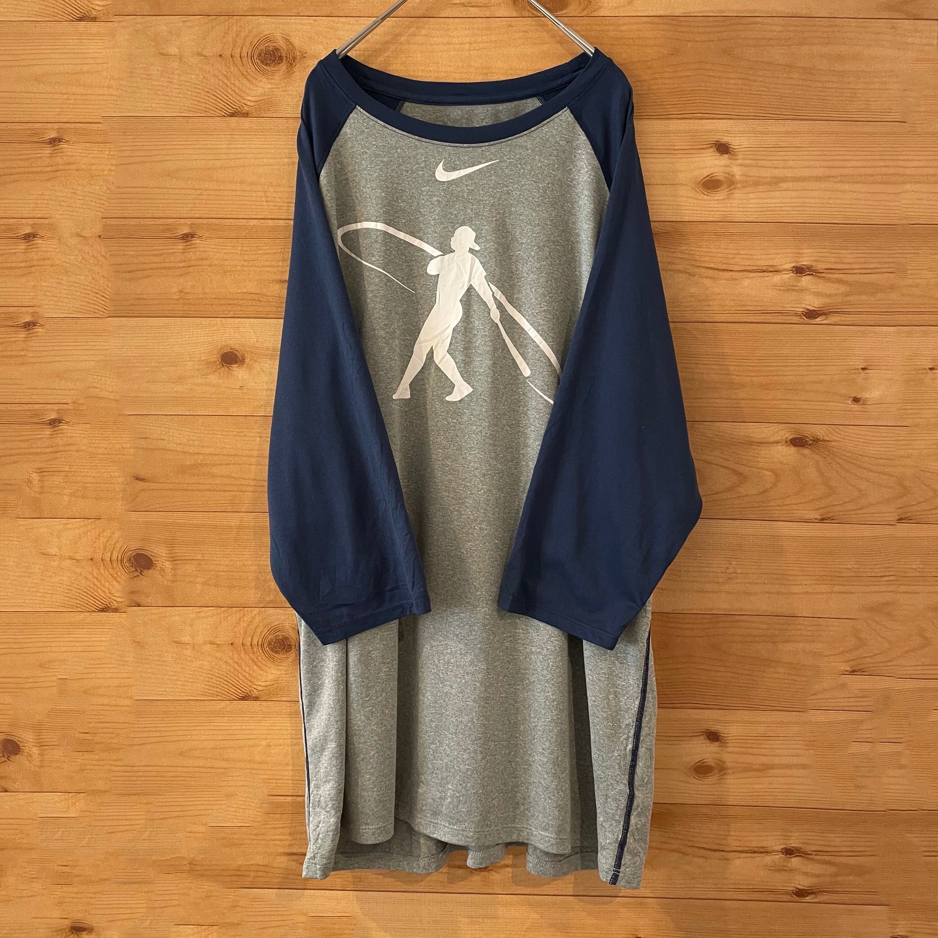 NIKE】ベースボール Tシャツ 七分袖 DRY素材 2XL ナイキ アメリカ古着