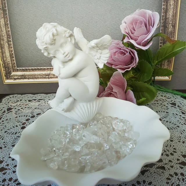【送料無料】天使の浄化セット♡ (C-1) 天使の小物入れ 水晶 さざれ石