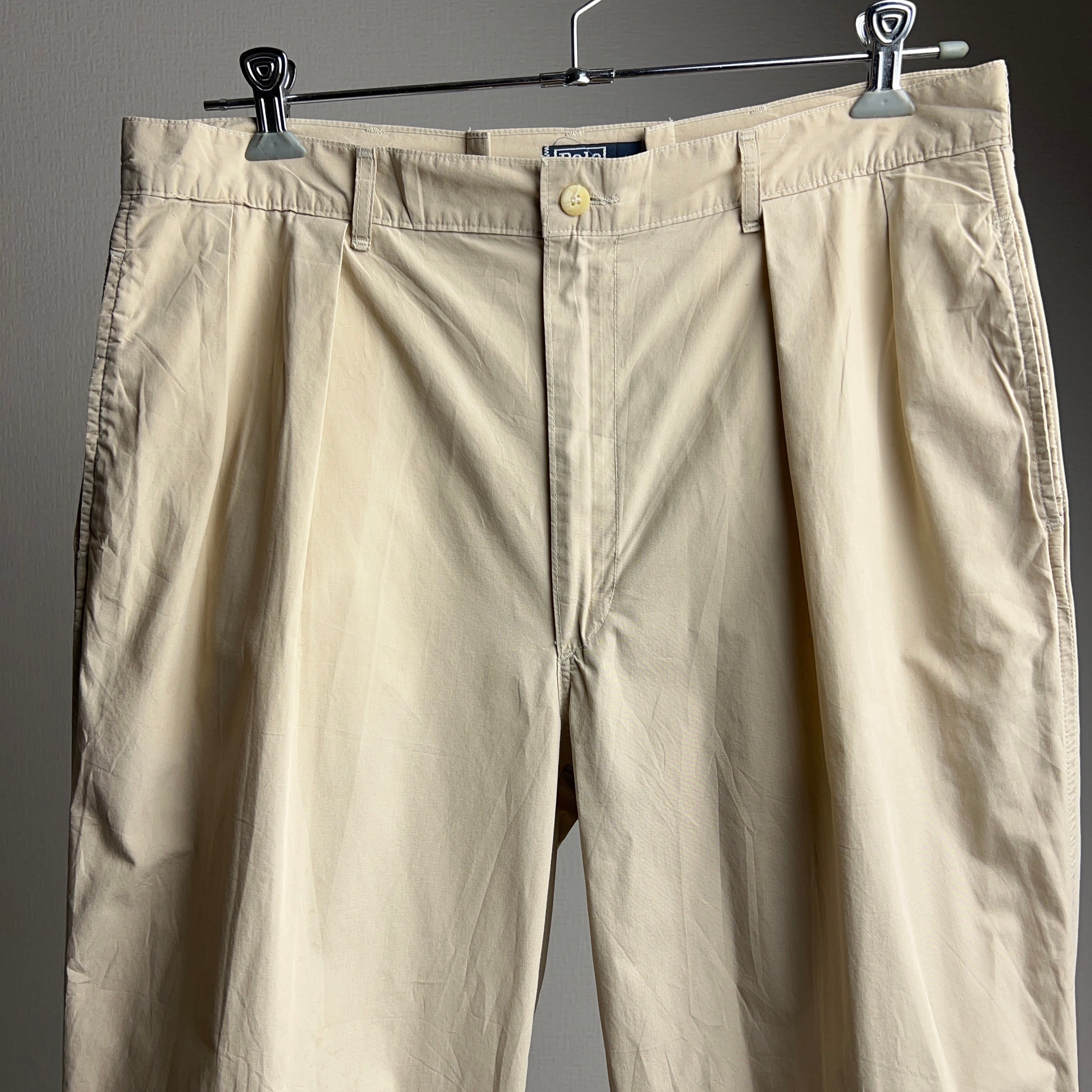 90's “Polo by Ralph Lauren” IN-TUCK COTTON PANTS USA製 2タック ワイドチノパン  ポロラルフローレン インタック W38 90年代【1000A13】