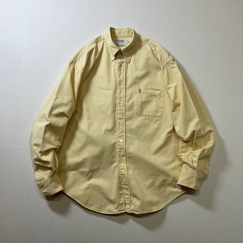 90s Yves Saint Laurent pour homme　無地　BD　ツイルコットン　長袖シャツ　イヴ・サンローラン　ライトイエロー　M 古着