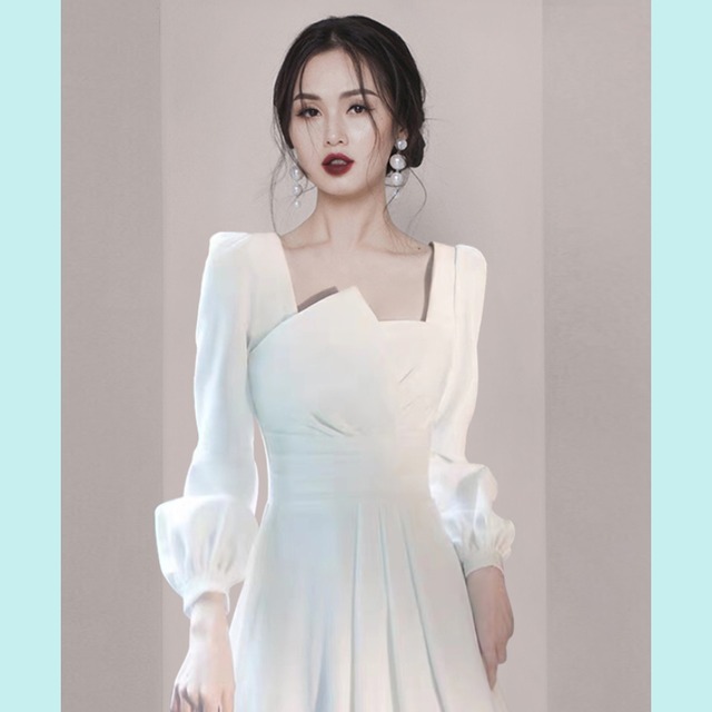 パーティードレス 韓国 パーティードレス ロング 冬 ドレス ホワイト レッド 白 赤 無地 大人可愛い メルヘン 姫 おしゃれ 上品 キュート 発表会 イベント 記念日 お呼ばれ Rx1552 Raxia ラクシア