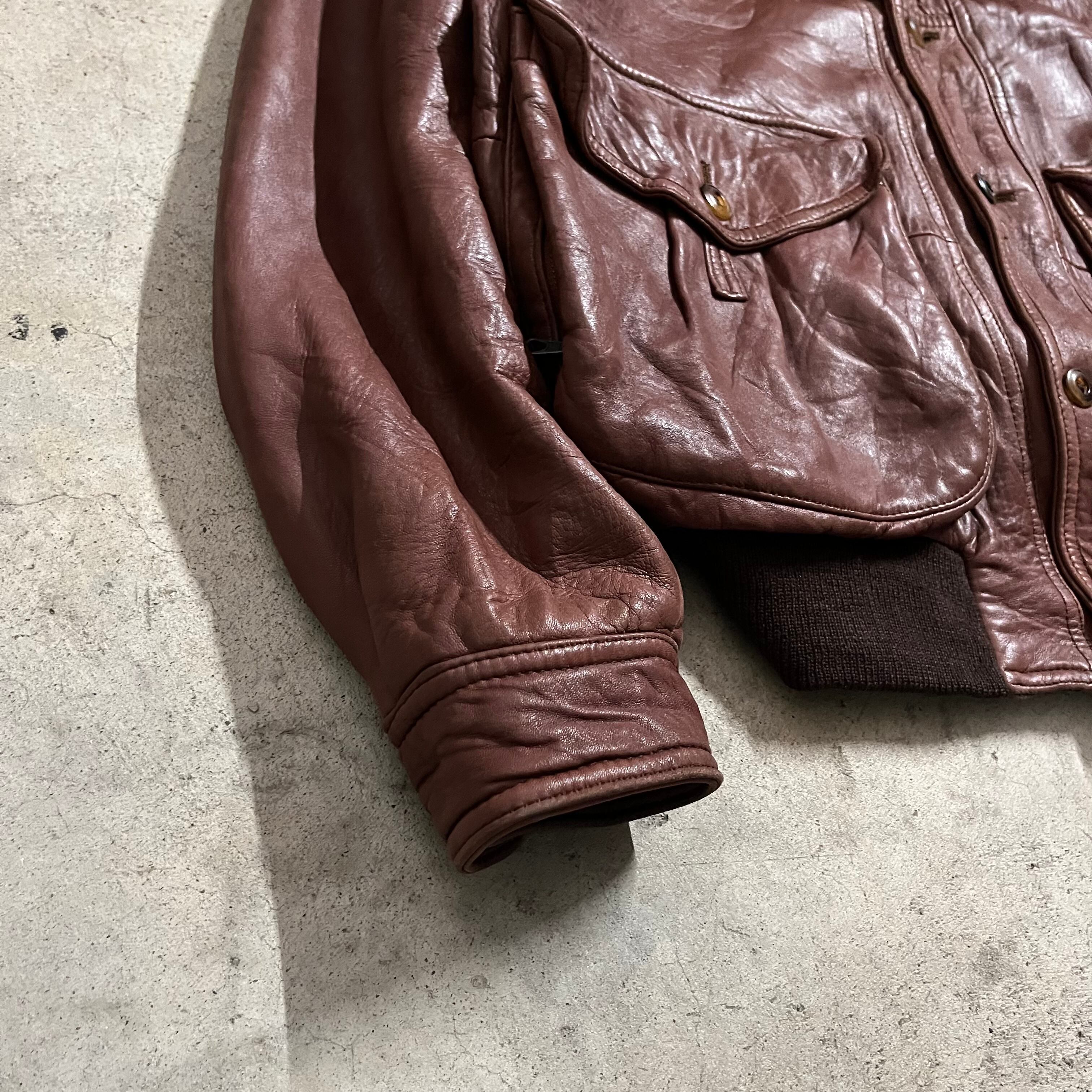 vintage〗lamb leather boa short blouson jacket/ラムレザー 羊革 