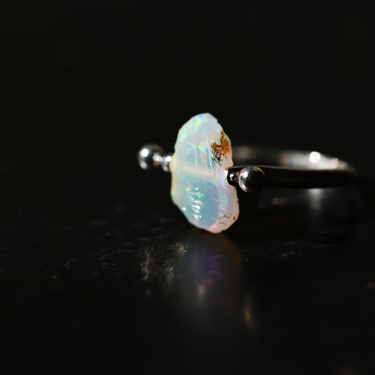 オパール 鉱物原石 シルバー925 リング 指輪 天然石 アクセサリー (No