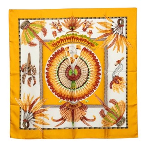 エルメス カレ90 ブラジル BRAZIL スカーフ イエロー系 ホワイト シルク レディース HERMES 【中古】