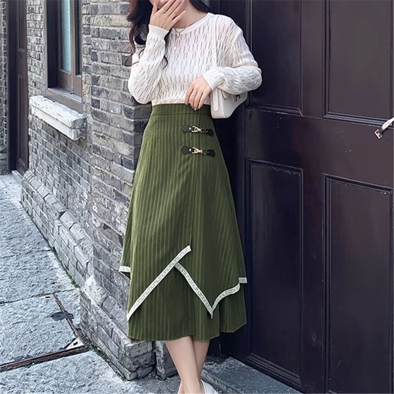 スカート ストライブスカート ミモレ ミモレ丈 Aライン ワードスカート