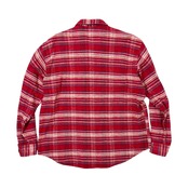 PAPAS パパス 木ボタン コーデュロイ切替 ボーダー 裏チェック 長袖ネルシャツ L/レッド