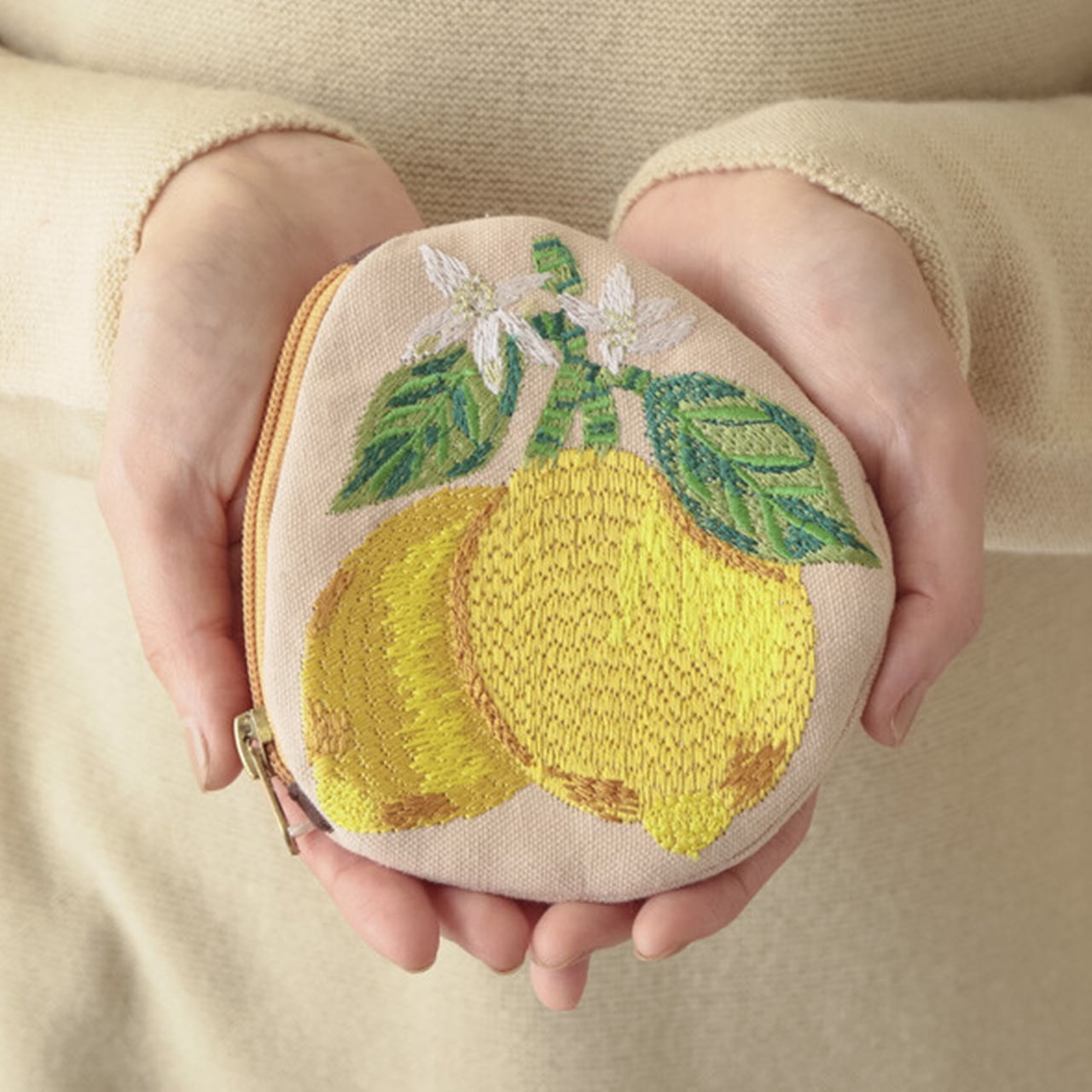 Lemon embroidery pouch