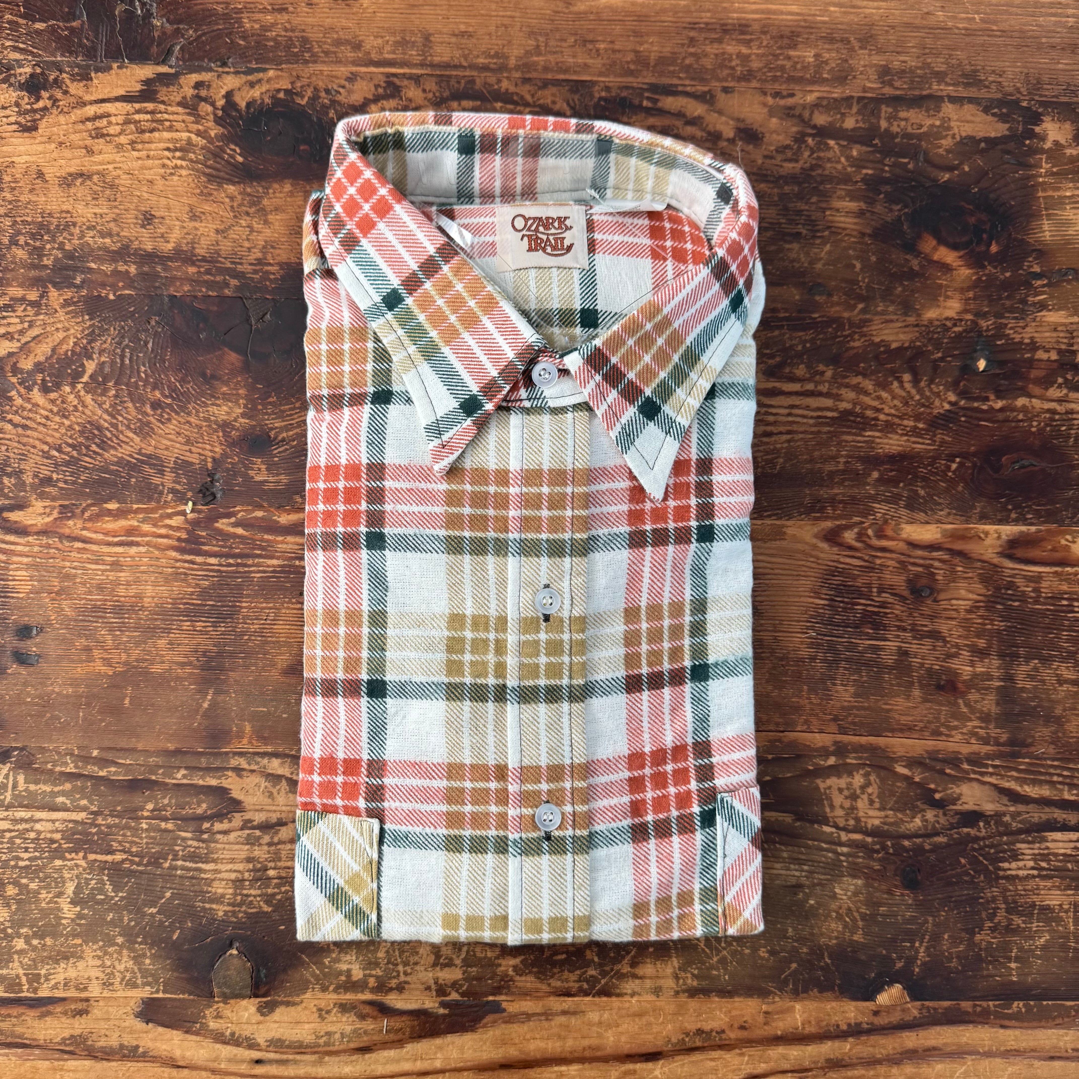 1980's Deadstock "Ozark Trail" Print-Flannel Shirt White x Rust / XL