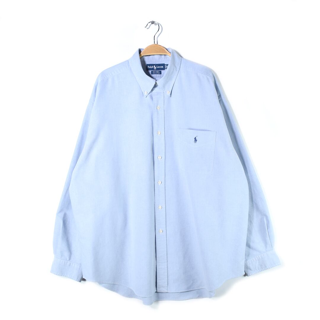 90s ラルフローレン ビッグシャツ ボタンダウン オックスフォードシャツ ポケット RALPH LAUREN メンズXL 古着 @CA1462