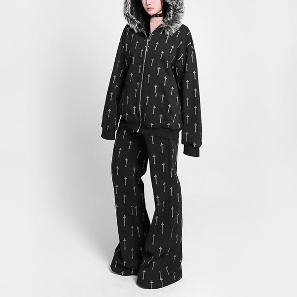 フルクロスパターンセミフレアスウェットパンツ(ruf_02567)