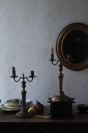 対の燭台-antique silver plated pair candle stand
