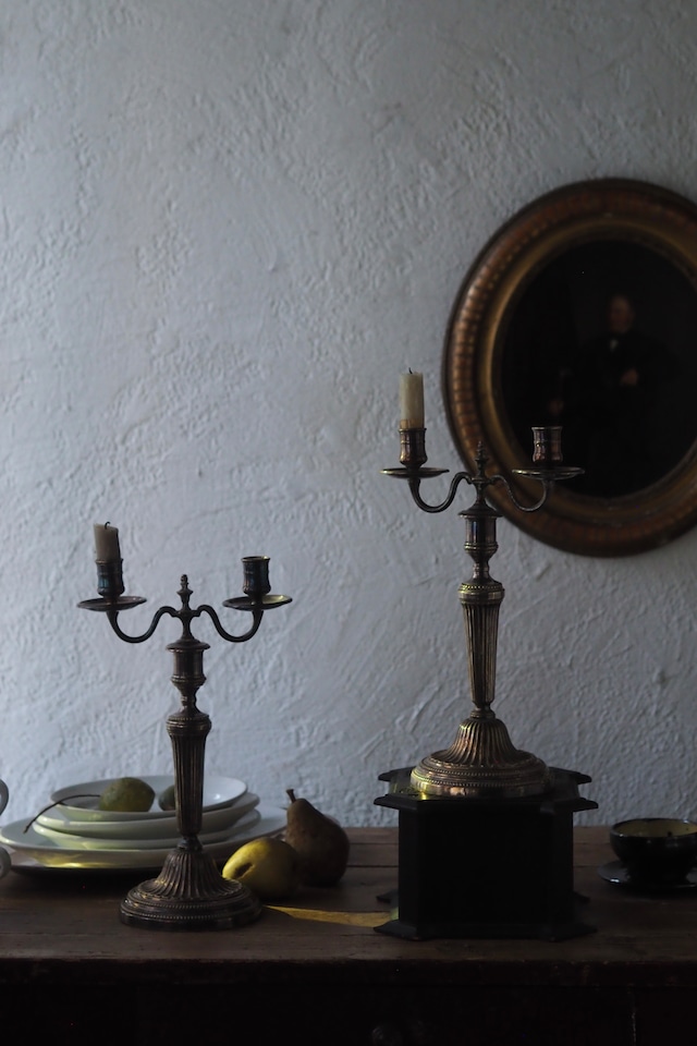 対の燭台-antique silver plated pair candle stand