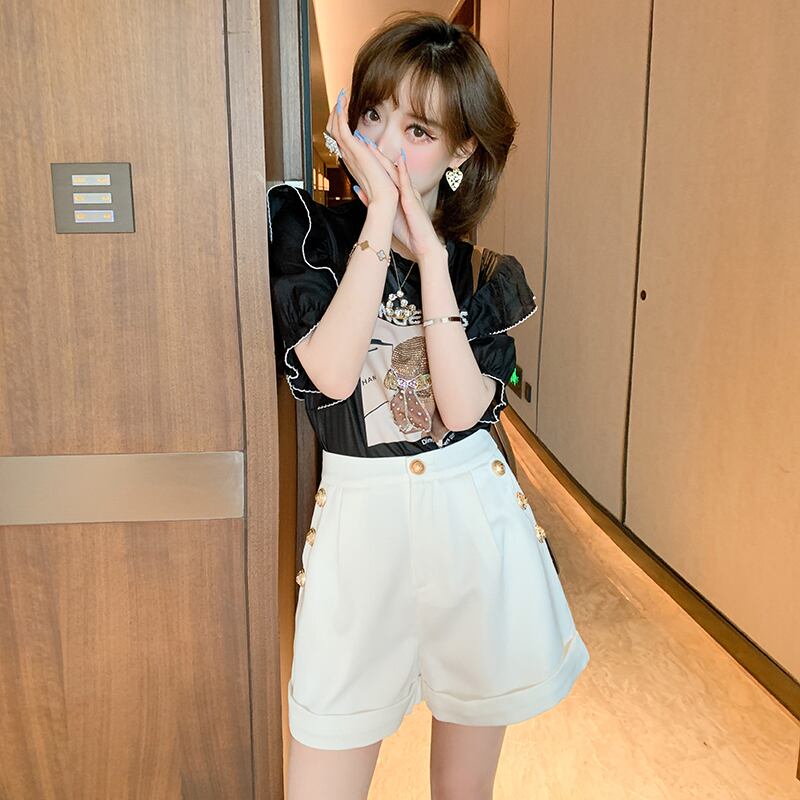 ボタンハイウェスト薄手Aラインパンツ サマースタイル 夏物 MIUCO2224161459