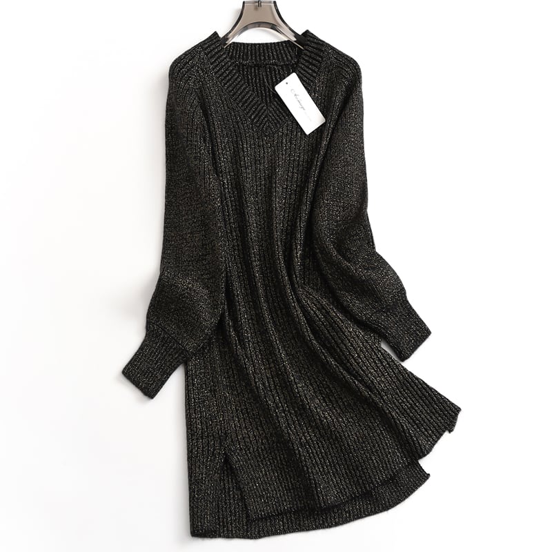 Glittery V-neck knit one piece OP0271