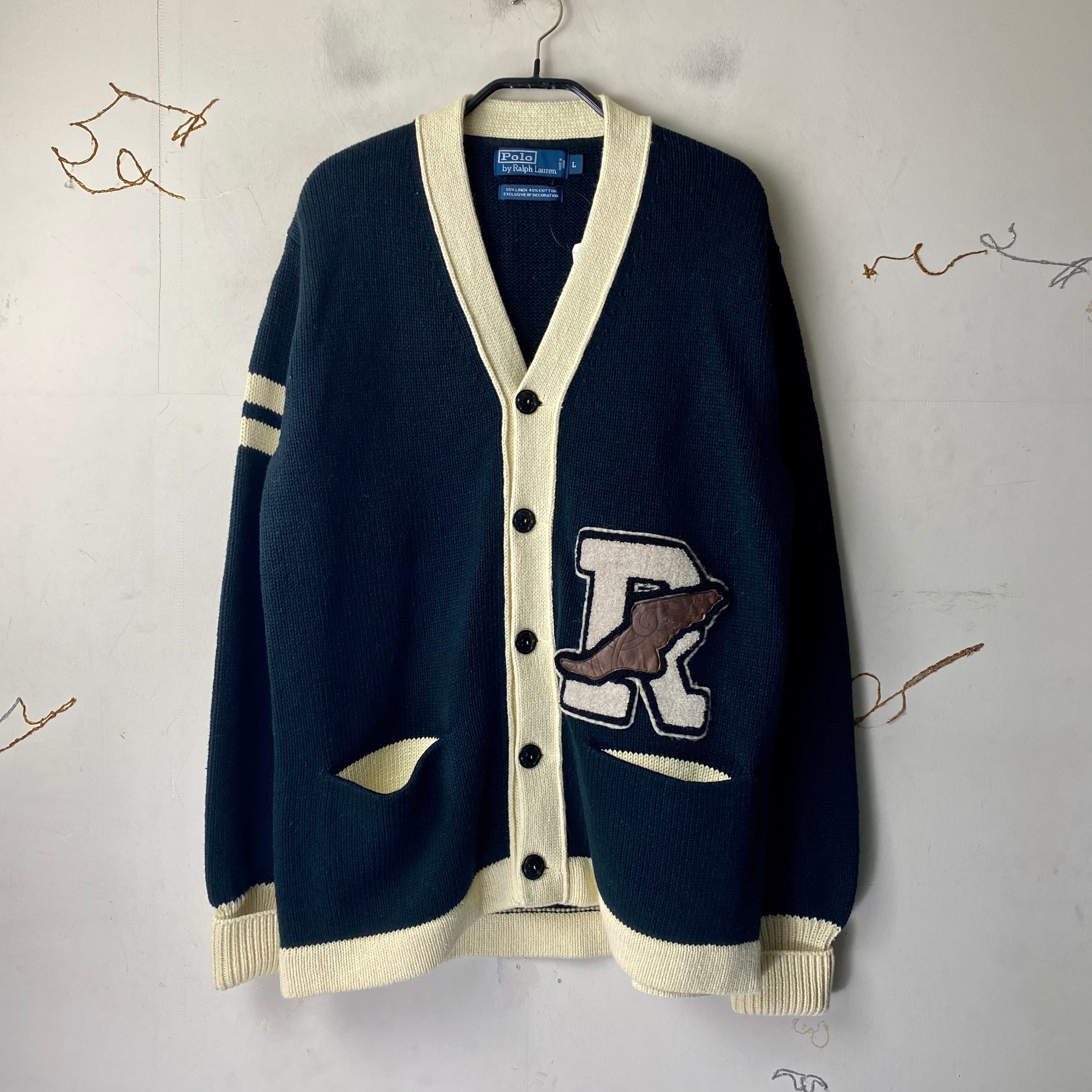 POLO by RALPH LAUREN low gauge lettered cardigan “wing-foot 