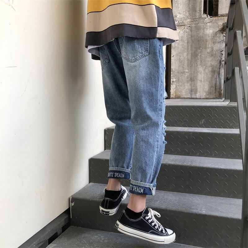 全1色 デニム パンツ ストレート カジュアル ダメージ おしゃれ