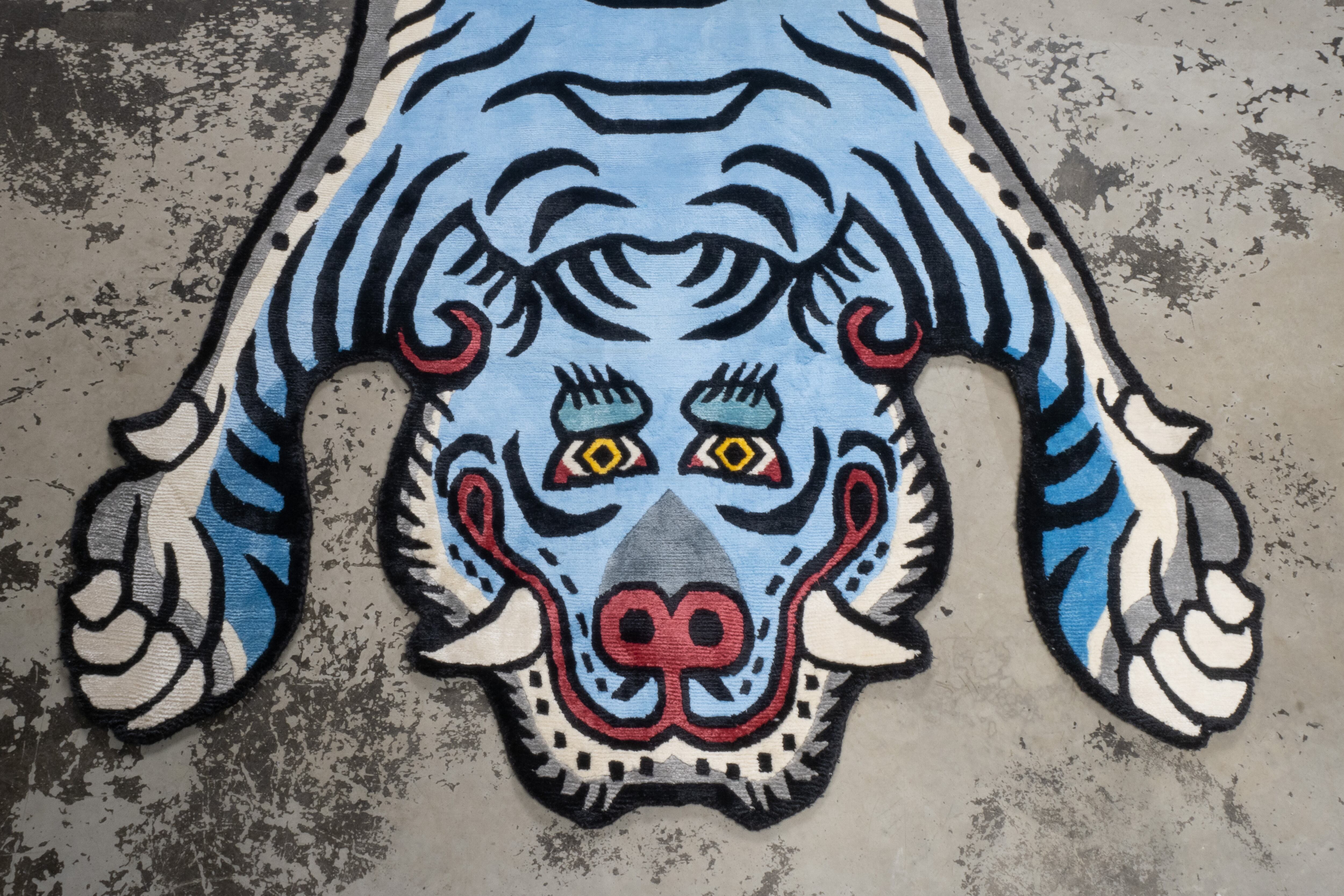 Tibetan Tiger Rug 《Lサイズ•シルク•オリジナル•ブルーバージョン033