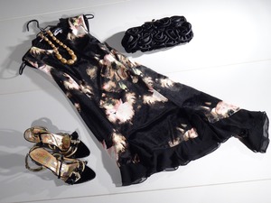 ★中国シルク65％☆M☆裾ラインが大人のベロアワンピ(OPN8706) 